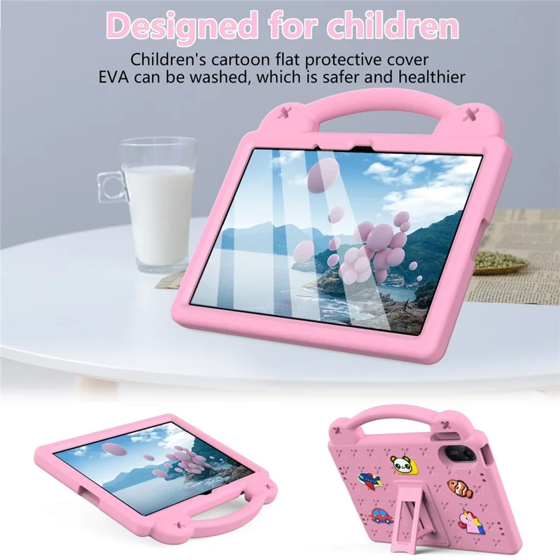 For Xiaomi Redmi Pad 2 Case Kids Cartoon Patterns Hand Grip Kickstand Tablet EVA Cover - Pink