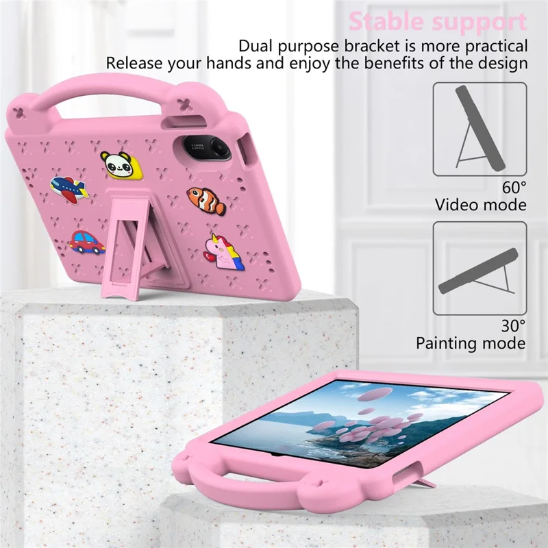 For Xiaomi Redmi Pad 2 Case Kids Cartoon Patterns Hand Grip Kickstand Tablet EVA Cover - Pink