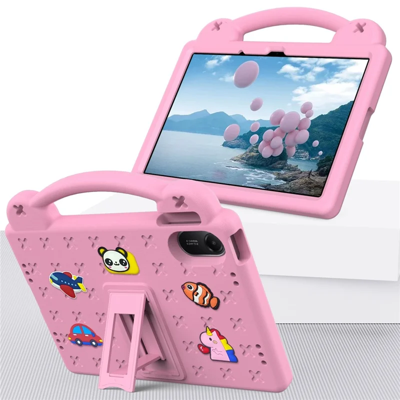 For Xiaomi Redmi Pad 2 Case Kids Cartoon Patterns Hand Grip Kickstand Tablet EVA Cover - Pink