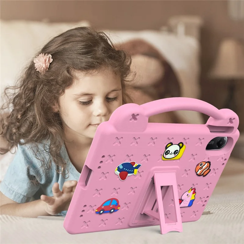 For Xiaomi Redmi Pad 2 Case Kids Cartoon Patterns Hand Grip Kickstand Tablet EVA Cover - Pink