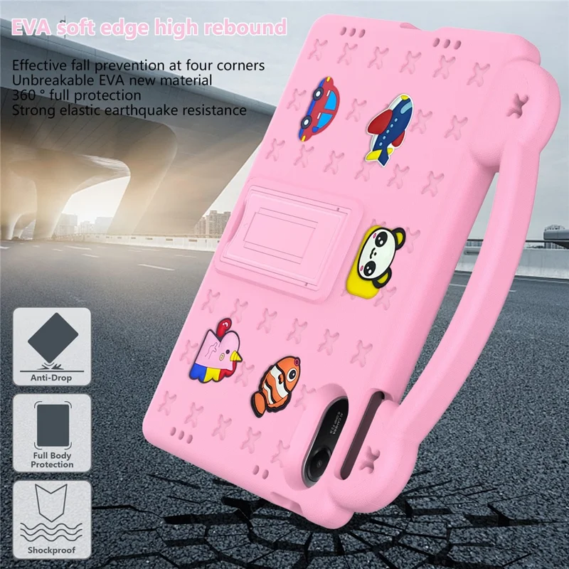 For Xiaomi Redmi Pad 2 Case Kids Cartoon Patterns Hand Grip Kickstand Tablet EVA Cover - Pink