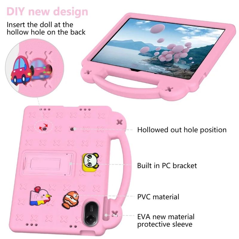 For Xiaomi Redmi Pad 2 Case Kids Cartoon Patterns Hand Grip Kickstand Tablet EVA Cover - Pink