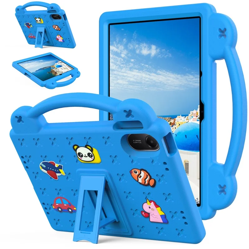 For Xiaomi Redmi Pad 2 Case Kids Cartoon Patterns Hand Grip Kickstand Tablet EVA Cover - Sky Blue