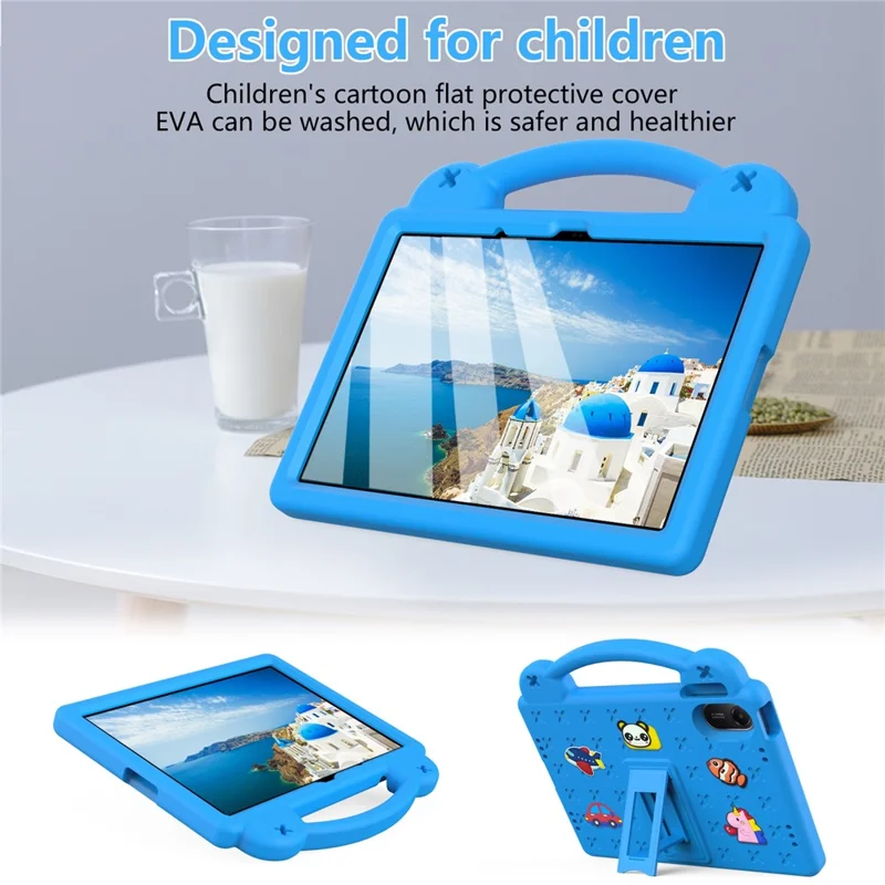 For Xiaomi Redmi Pad 2 Case Kids Cartoon Patterns Hand Grip Kickstand Tablet EVA Cover - Sky Blue