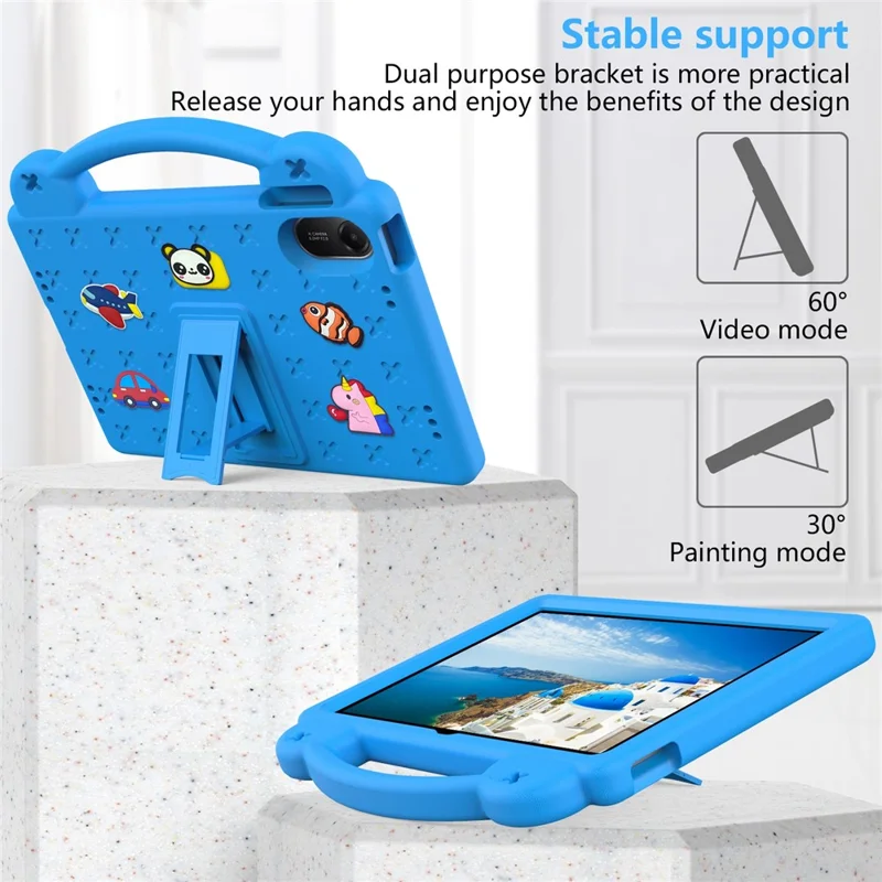For Xiaomi Redmi Pad 2 Case Kids Cartoon Patterns Hand Grip Kickstand Tablet EVA Cover - Sky Blue