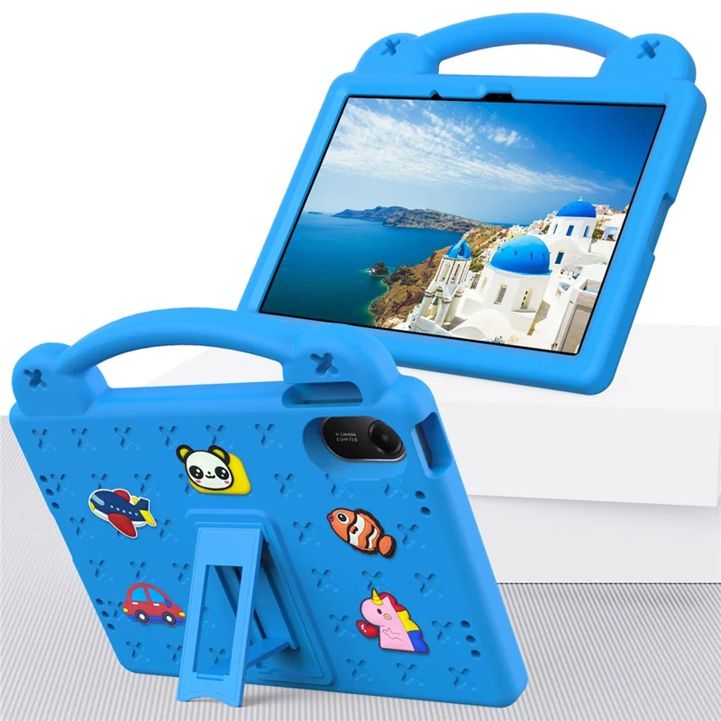 For Xiaomi Redmi Pad 2 Case Kids Cartoon Patterns Hand Grip Kickstand Tablet EVA Cover - Sky Blue