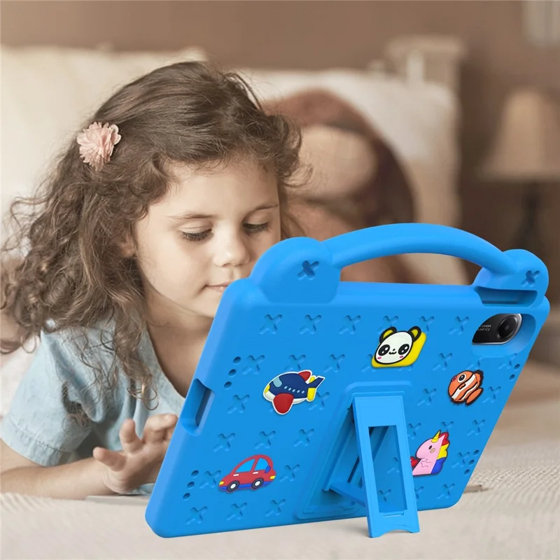 For Xiaomi Redmi Pad 2 Case Kids Cartoon Patterns Hand Grip Kickstand Tablet EVA Cover - Sky Blue