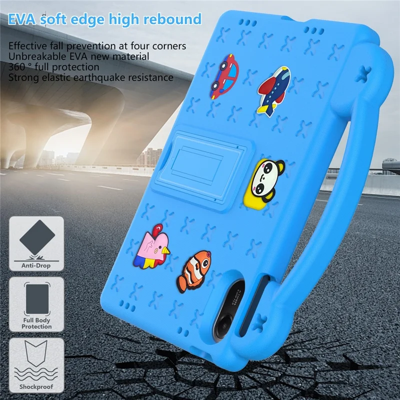 For Xiaomi Redmi Pad 2 Case Kids Cartoon Patterns Hand Grip Kickstand Tablet EVA Cover - Sky Blue
