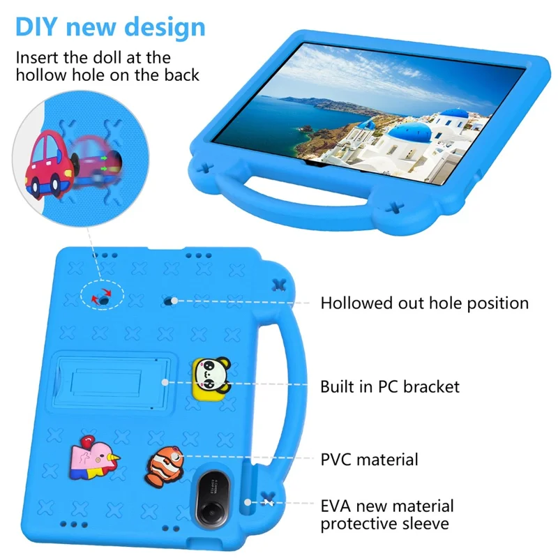 For Xiaomi Redmi Pad 2 Case Kids Cartoon Patterns Hand Grip Kickstand Tablet EVA Cover - Sky Blue