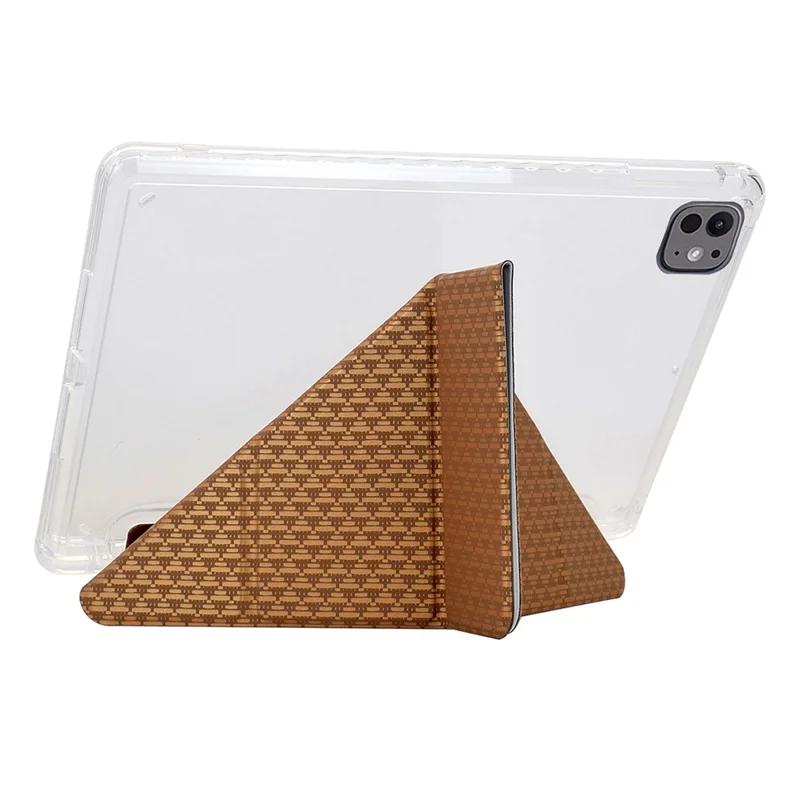 Hülle für iPad Pro 11 (2024) Y-Fold Ständer Pyramidenmuster Leder + Transparente Acryl Tablet-Hülle mit Stifthalter - Gold