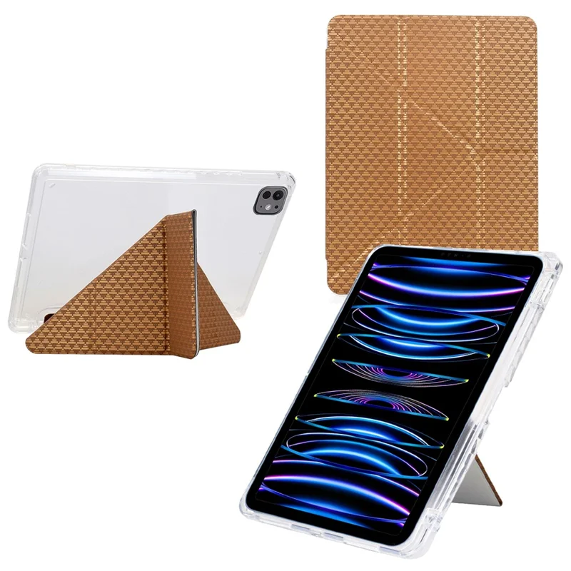 Étui pour tablette pour iPad Pro 12.9 (2022) / (2021) / (2020) / (2018), support en Y-Fold Pyramide motif en cuir + Couvercle en acrylique transparent avec porte-crayon - Or