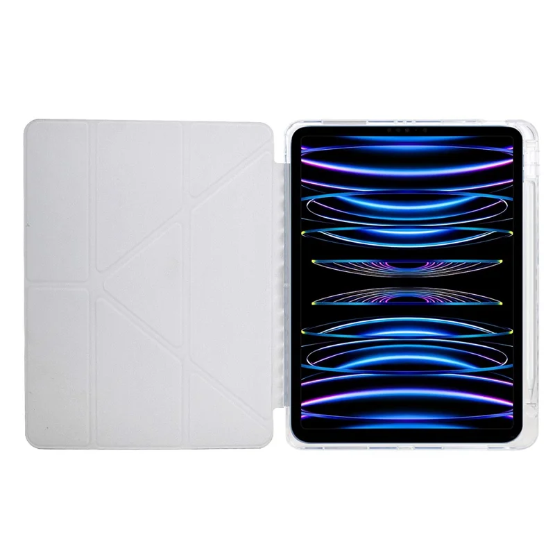 Étui pour tablette pour iPad Pro 12.9 (2022) / (2021) / (2020) / (2018), support en Y-Fold Pyramide motif en cuir + Couvercle en acrylique transparent avec porte-crayon - Or