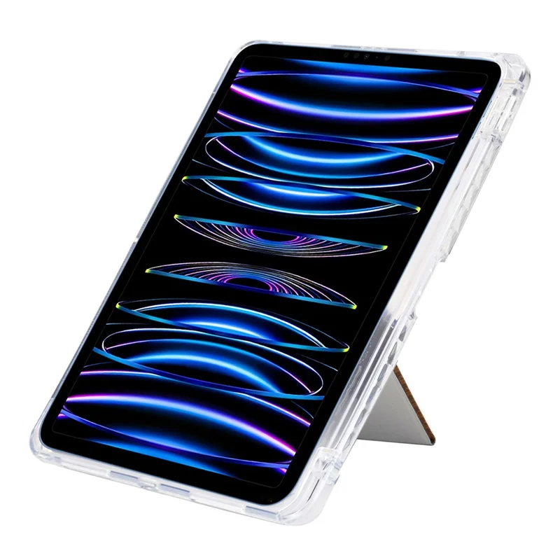 Étui pour tablette pour iPad Pro 12.9 (2022) / (2021) / (2020) / (2018), support en Y-Fold Pyramide motif en cuir + Couvercle en acrylique transparent avec porte-crayon - Or