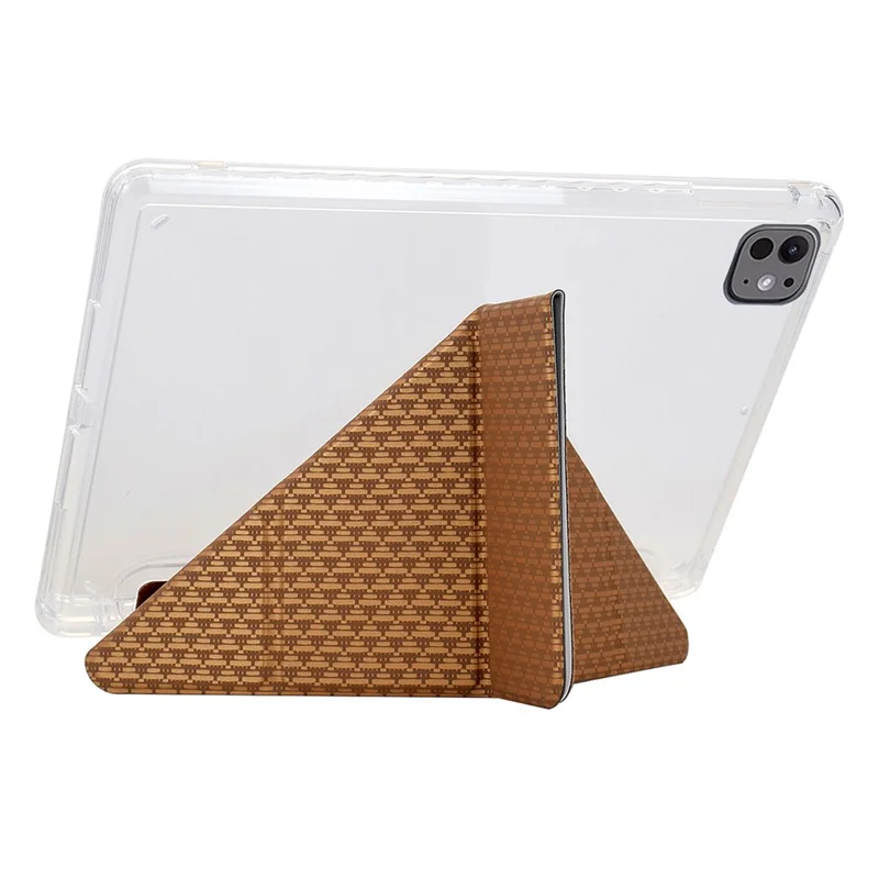 Étui pour tablette pour iPad Pro 12.9 (2022) / (2021) / (2020) / (2018), support en Y-Fold Pyramide motif en cuir + Couvercle en acrylique transparent avec porte-crayon - Or