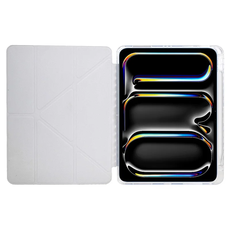 Funda para iPad Pro 13 (2024) con soporte Y-Fold, patrón de pirámide en piel y cubierta de tablet de acrílico transparente con soporte para lápiz - Dorado
