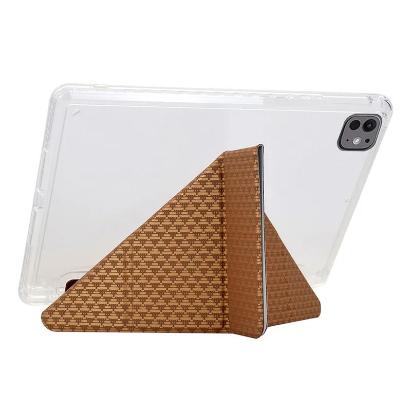 Funda para iPad Pro 13 (2024) con soporte Y-Fold, patrón de pirámide en piel y cubierta de tablet de acrílico transparente con soporte para lápiz - Dorado