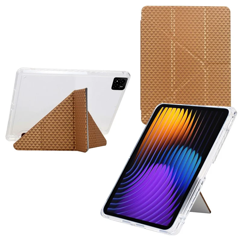 Чехол для Xiaomi Pad 7 / Pad 7 Pro с Y-образной подставкой, пирамидальным узором из кожи + прозрачная акриловая обложка для планшета с держателем для карандаша - Золотой