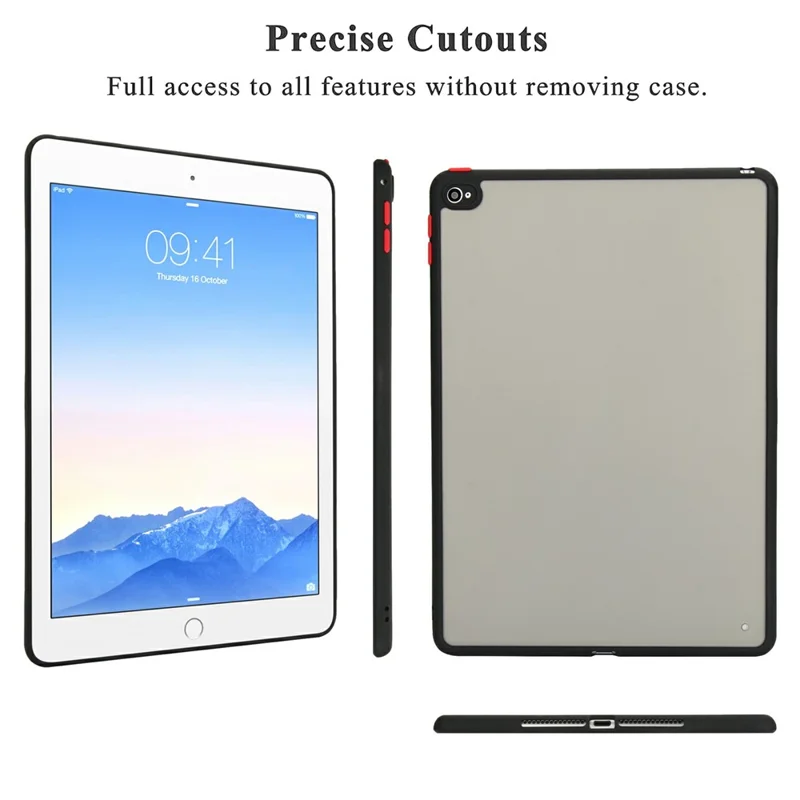 For iPad Air 2 Case Skin Touch Matte Acrylic TPU Shockproof Tablet Cover - Black
