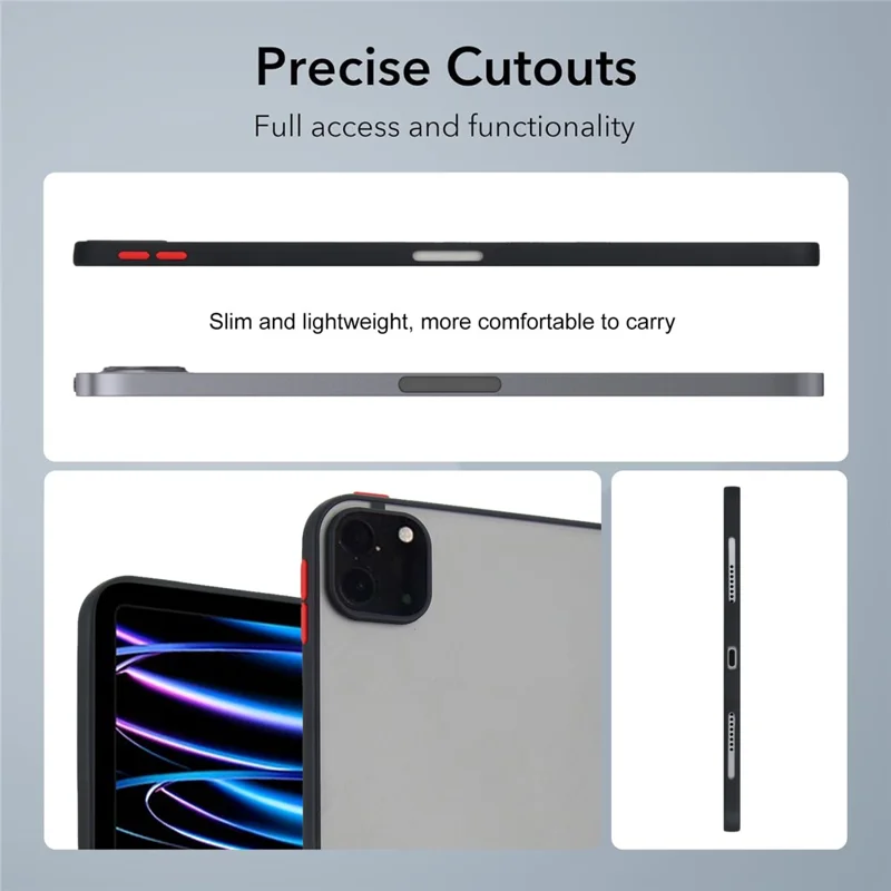 Tablet Hülle für iPad Pro 12.9 (2022) / (2021) / (2020) / (2018) Soft-Touch Matte Acryl TPU Stoßfeste Schutzhülle - Schwarz