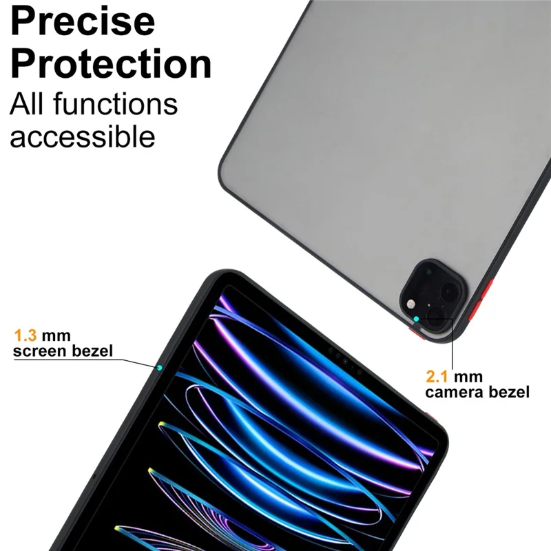 Tablet Hülle für iPad Pro 12.9 (2022) / (2021) / (2020) / (2018) Soft-Touch Matte Acryl TPU Stoßfeste Schutzhülle - Schwarz