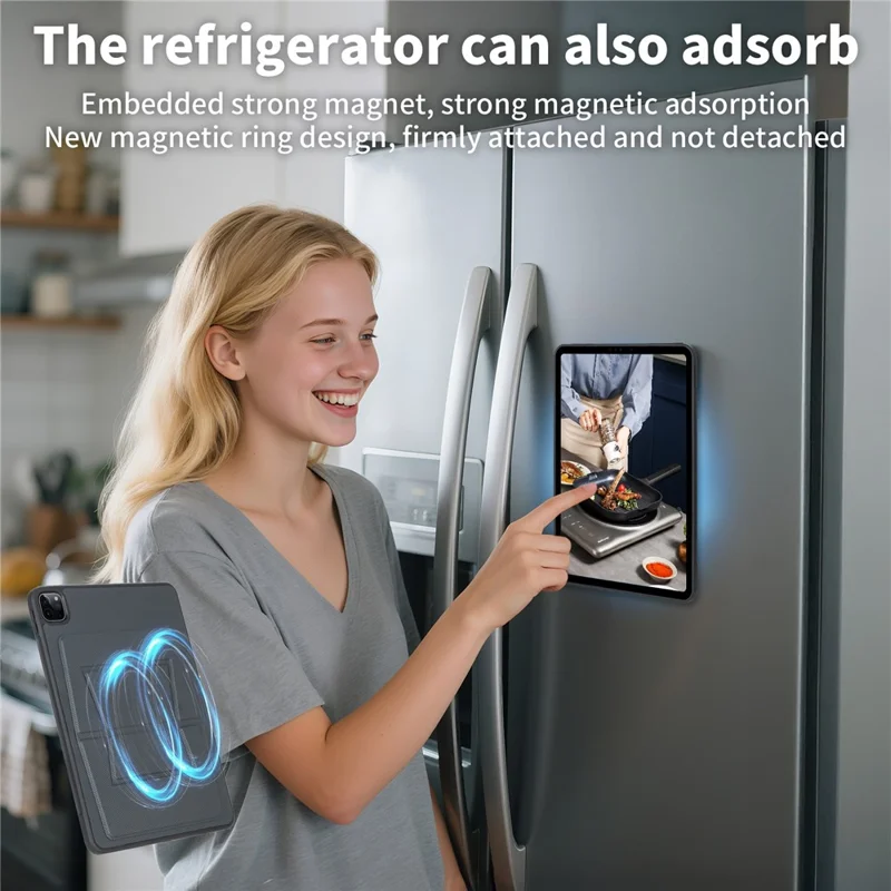 For iPad Pro 11 (2022)  /  (2021)  /  (2020)  /  (2018) Case Carbon Fiber Texture Magnetic Detachable Foldable Kickstand Tablet Cover - Dark Grey