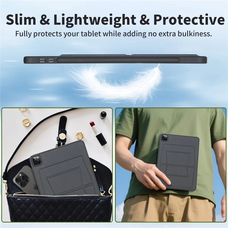 For iPad Pro 11 (2022)  /  (2021)  /  (2020)  /  (2018) Case Carbon Fiber Texture Magnetic Detachable Foldable Kickstand Tablet Cover - Dark Grey