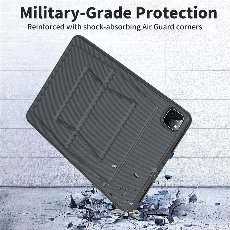 For iPad Pro 11 (2022)  /  (2021)  /  (2020)  /  (2018) Case Carbon Fiber Texture Magnetic Detachable Foldable Kickstand Tablet Cover - Dark Grey