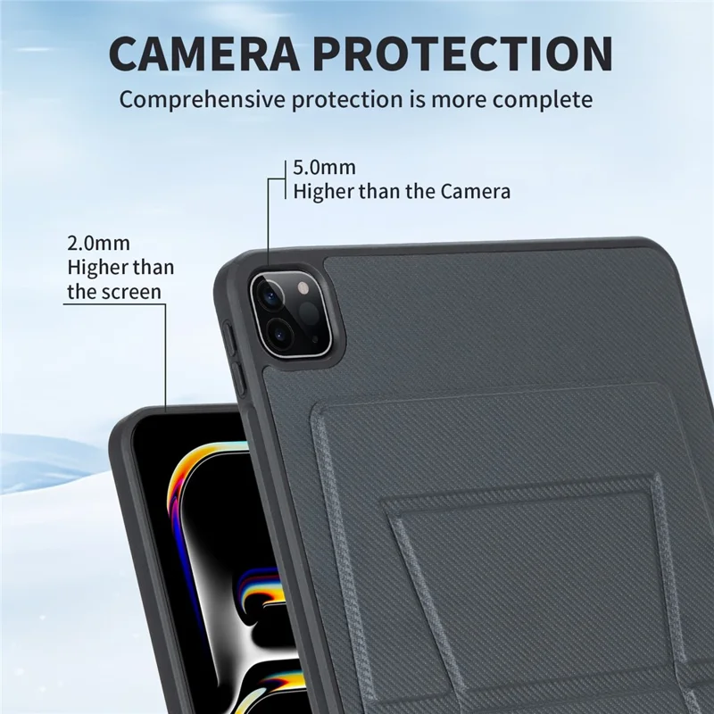 For iPad Pro 11 (2022)  /  (2021)  /  (2020)  /  (2018) Case Carbon Fiber Texture Magnetic Detachable Foldable Kickstand Tablet Cover - Dark Grey
