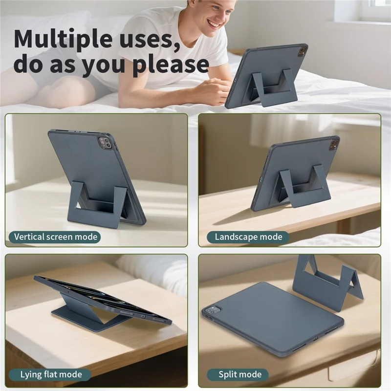 For iPad Pro 11 (2022)  /  (2021)  /  (2020)  /  (2018) Case Carbon Fiber Texture Magnetic Detachable Foldable Kickstand Tablet Cover - Dark Grey