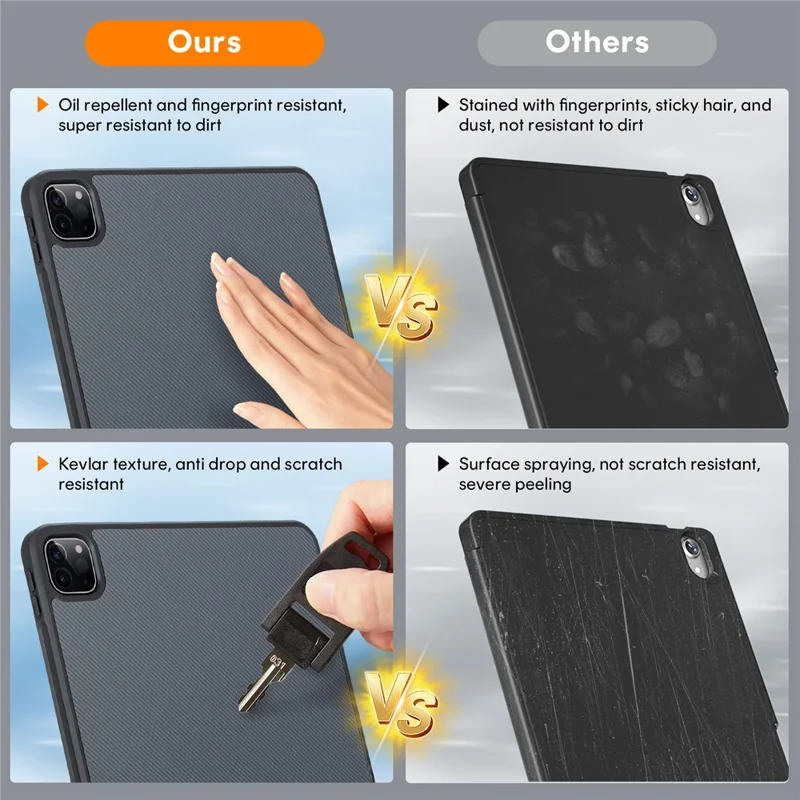 For iPad Pro 11 (2022)  /  (2021)  /  (2020)  /  (2018) Case Carbon Fiber Texture Magnetic Detachable Foldable Kickstand Tablet Cover - Dark Grey