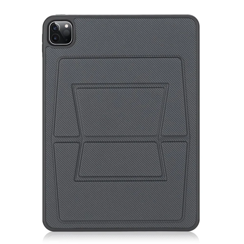 For iPad Pro 11 (2024) Case Carbon Fiber Texture Magnetic Detachable Foldable Kickstand Tablet Cover - Dark Grey