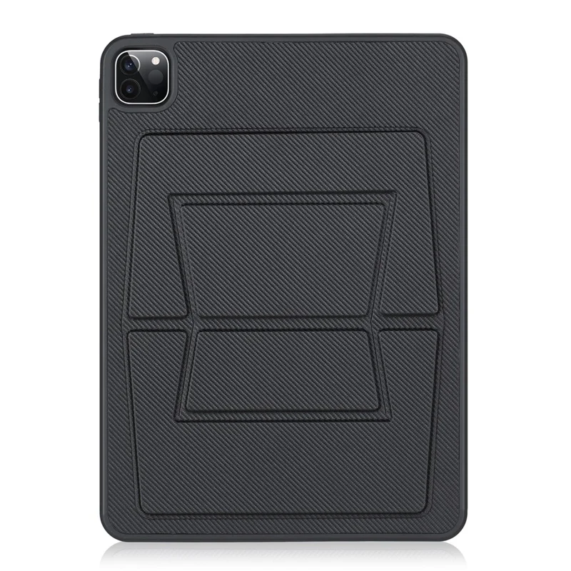 For iPad Pro 11 (2024) Case Carbon Fiber Texture Magnetic Detachable Foldable Kickstand Tablet Cover - Black