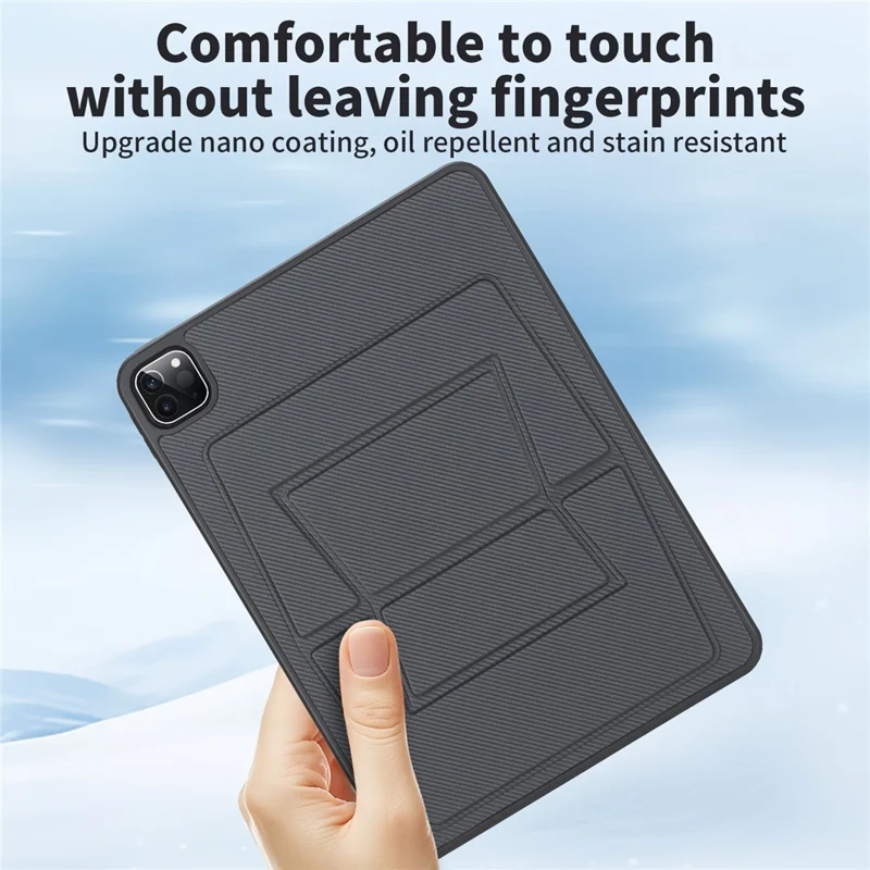 For iPad Pro 11 (2024) Case Carbon Fiber Texture Magnetic Detachable Foldable Kickstand Tablet Cover - Black