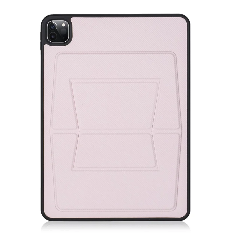 For iPad Pro 11 (2024) Case Carbon Fiber Texture Magnetic Detachable Foldable Kickstand Tablet Cover - Pink
