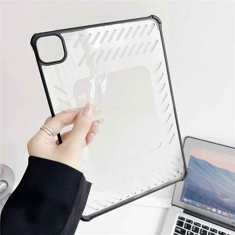 For iPad Air 11 (2025)  /  (2024) Case Hollow Frameless Ventilated TPU Acrylic Clear Tablet Cover - Black