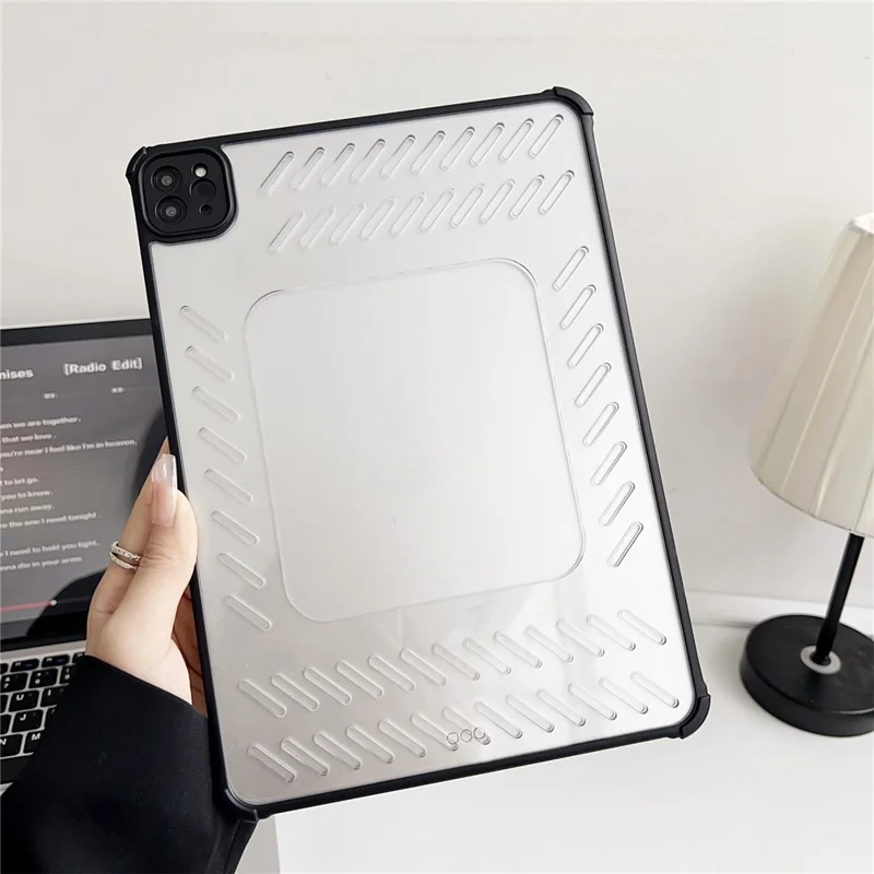 For iPad Air 11 (2025)  /  (2024) Case Hollow Frameless Ventilated TPU Acrylic Clear Tablet Cover - Black