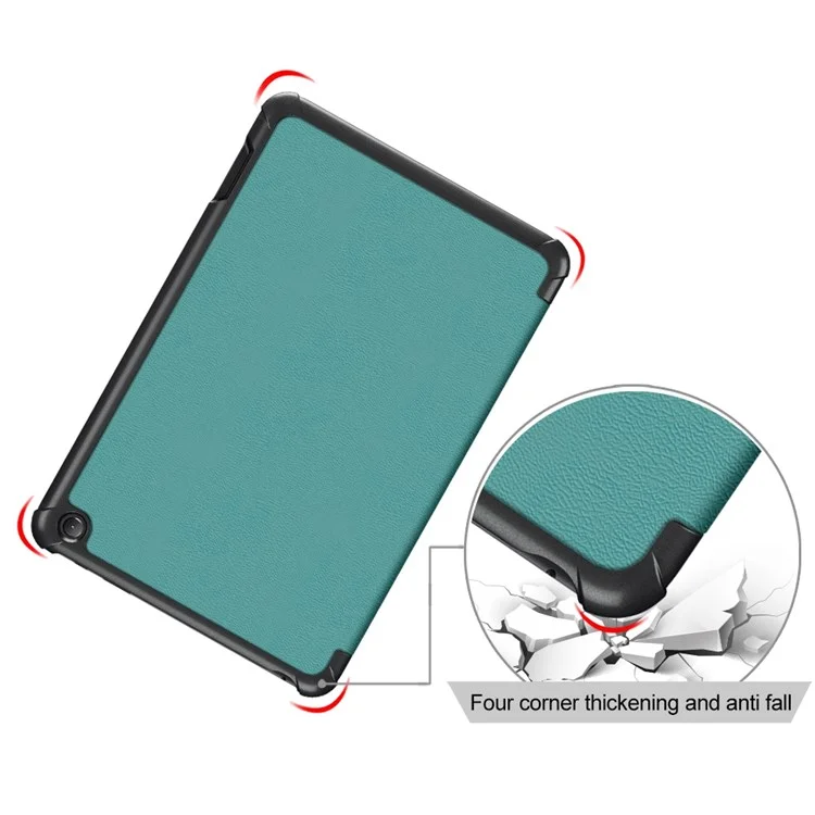 For Amazon Fire 7 (2022) Protective Case PU Leather Tri-fold Stand Shockproof Tablet Cover - Green