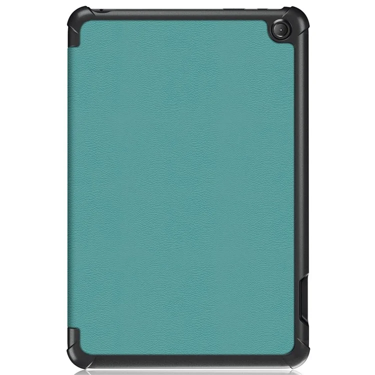 For Amazon Fire 7 (2022) Protective Case PU Leather Tri-fold Stand Shockproof Tablet Cover - Green