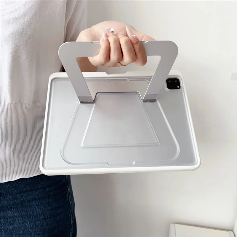 For iPad Air 11 (2025)  /  (2024) Case with Pencil Holder Metal Foldable Kickstand TPU Acrylic Matte Tablet Cover - White