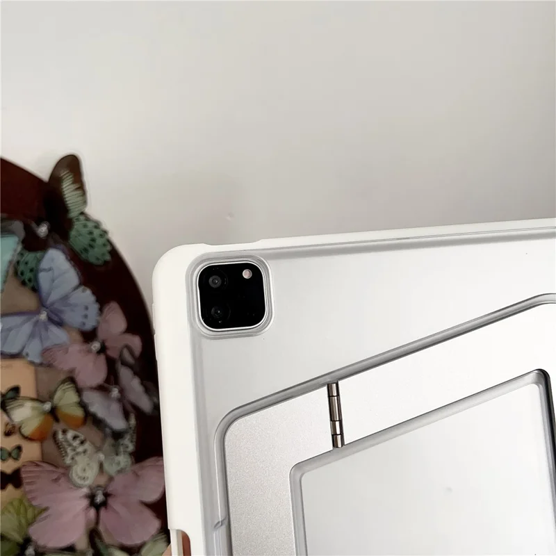 For iPad Air 11 (2025)  /  (2024) Case with Pencil Holder Metal Foldable Kickstand TPU Acrylic Matte Tablet Cover - White