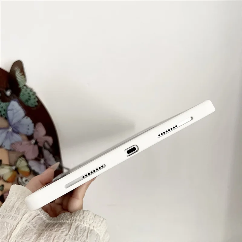 For iPad Air 11 (2025)  /  (2024) Case with Pencil Holder Metal Foldable Kickstand TPU Acrylic Matte Tablet Cover - White