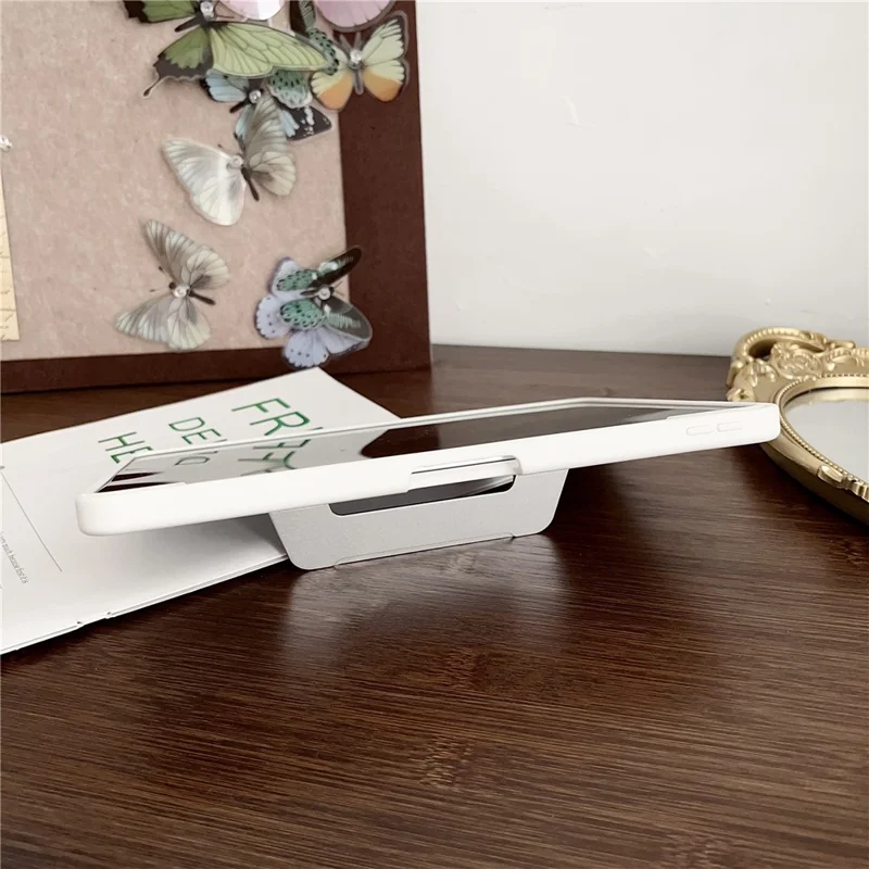 For iPad Air 11 (2025)  /  (2024) Case with Pencil Holder Metal Foldable Kickstand TPU Acrylic Matte Tablet Cover - White