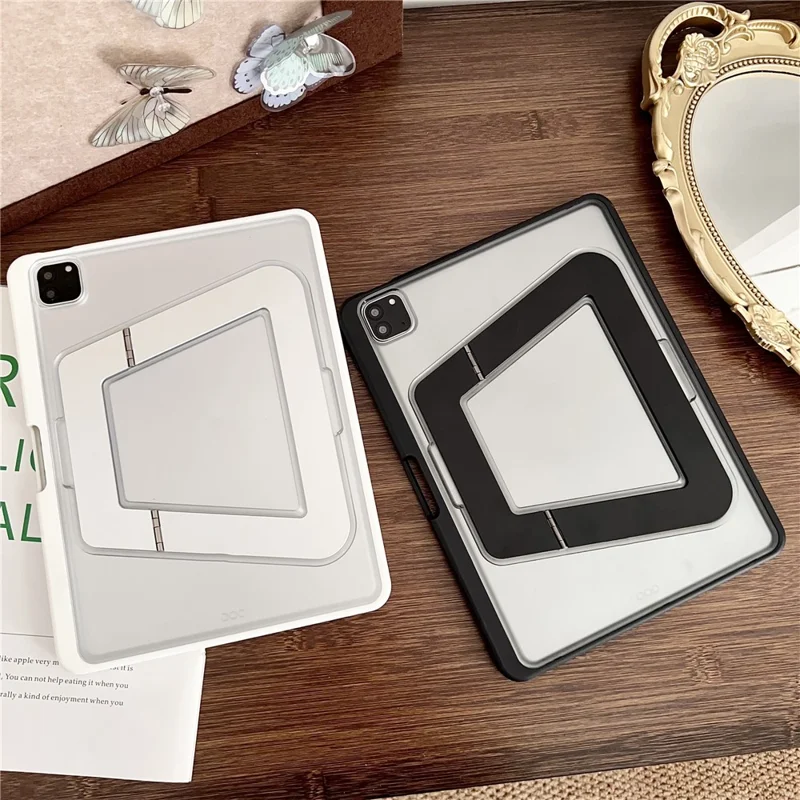 For iPad Air 11 (2025)  /  (2024) Case with Pencil Holder Metal Foldable Kickstand TPU Acrylic Matte Tablet Cover - White