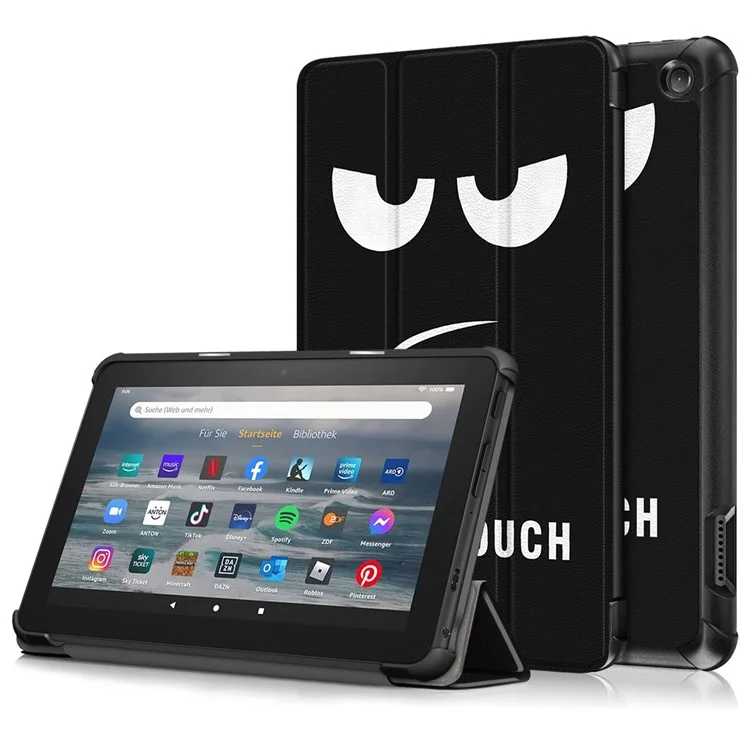 For Amazon Fire 7 (2022) Pattern Printed Protective Case PU Leather Anti-Drop Tablet Cover with Trifold Stand - Don't Touch Me