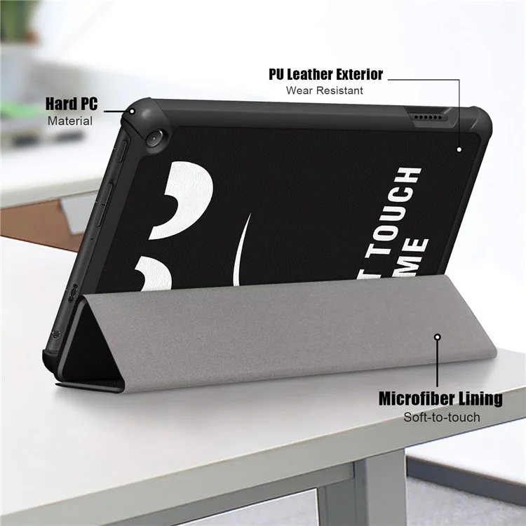 For Amazon Fire 7 (2022) Pattern Printed Protective Case PU Leather Anti-Drop Tablet Cover with Trifold Stand - Don't Touch Me