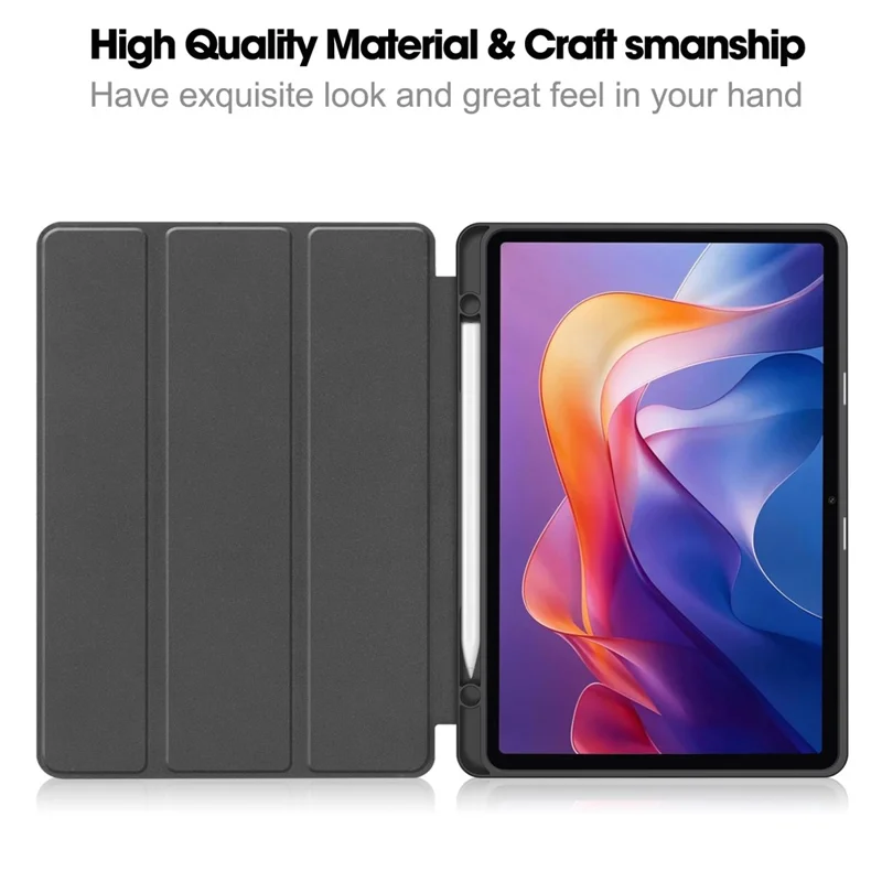 Capa para Xiaomi Redmi Pad 2 com Suporte - Couro à Prova de Choque com Compartimento para Caneta - Preto