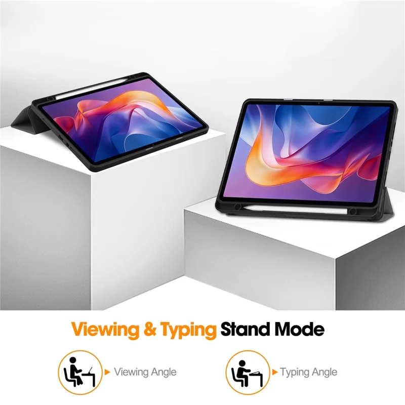 For Xiaomi Redmi Pad 2 Stand Case Shock-Absorbent Leather Tablet Cover with Pen Slot - Grey