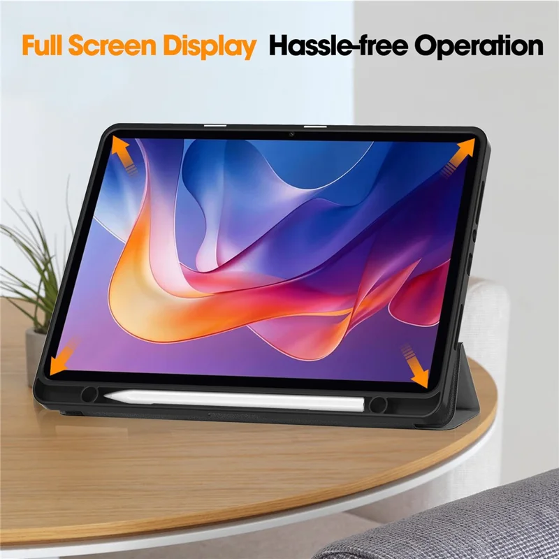 For Xiaomi Redmi Pad 2 Stand Case Shock-Absorbent Leather Tablet Cover with Pen Slot - Grey