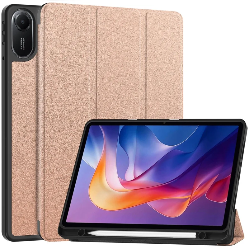 For Xiaomi Redmi Pad 2 11 Stand Case Shock-Absorbent Leather Tablet Cover with Pen Slot - Rose Gold