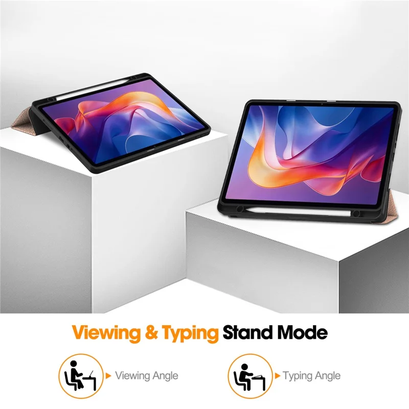 For Xiaomi Redmi Pad 2 11 Stand Case Shock-Absorbent Leather Tablet Cover with Pen Slot - Rose Gold